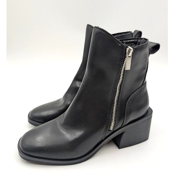 Steve Madden Ruthy Ankle Boots Side Zip Women's Leather Black Size US7M EU38 - Picture 1 of 10
